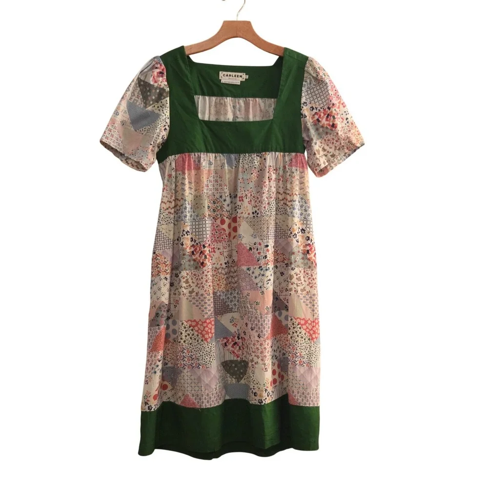 Carleen Anthropologie Patchwork Dress Prairie Cottagecore Rare Artisan Mini XS-S - Picture 2 of 13